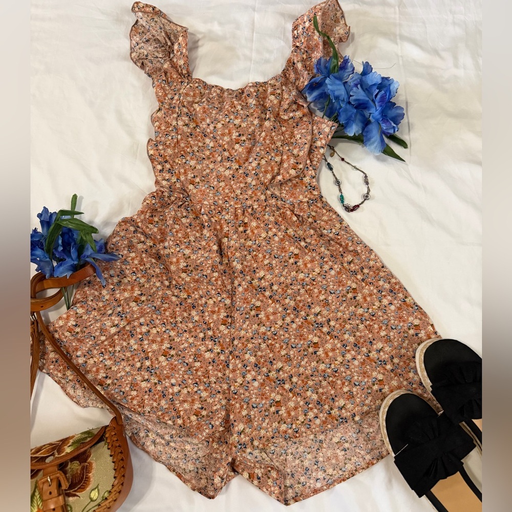 Floral Ruffle Sleeve Spagetti Strap Romper
